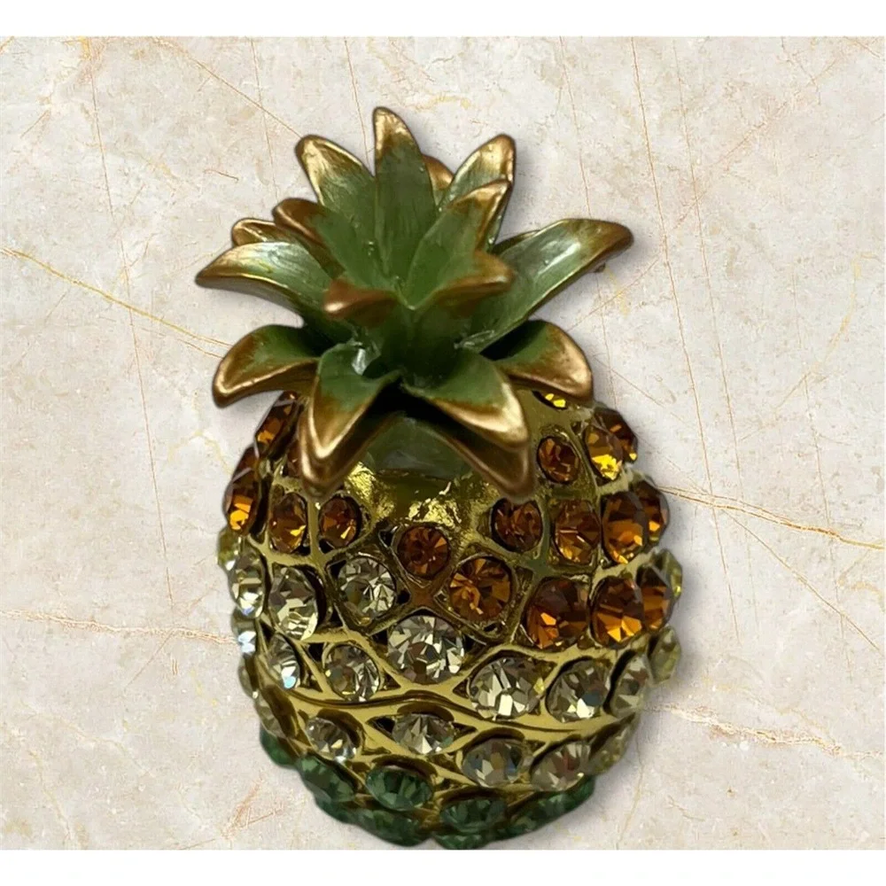 Rucinni Pineapple Trinket Jewelry Box Swarovski & Austria Crystals Enamel Hinged